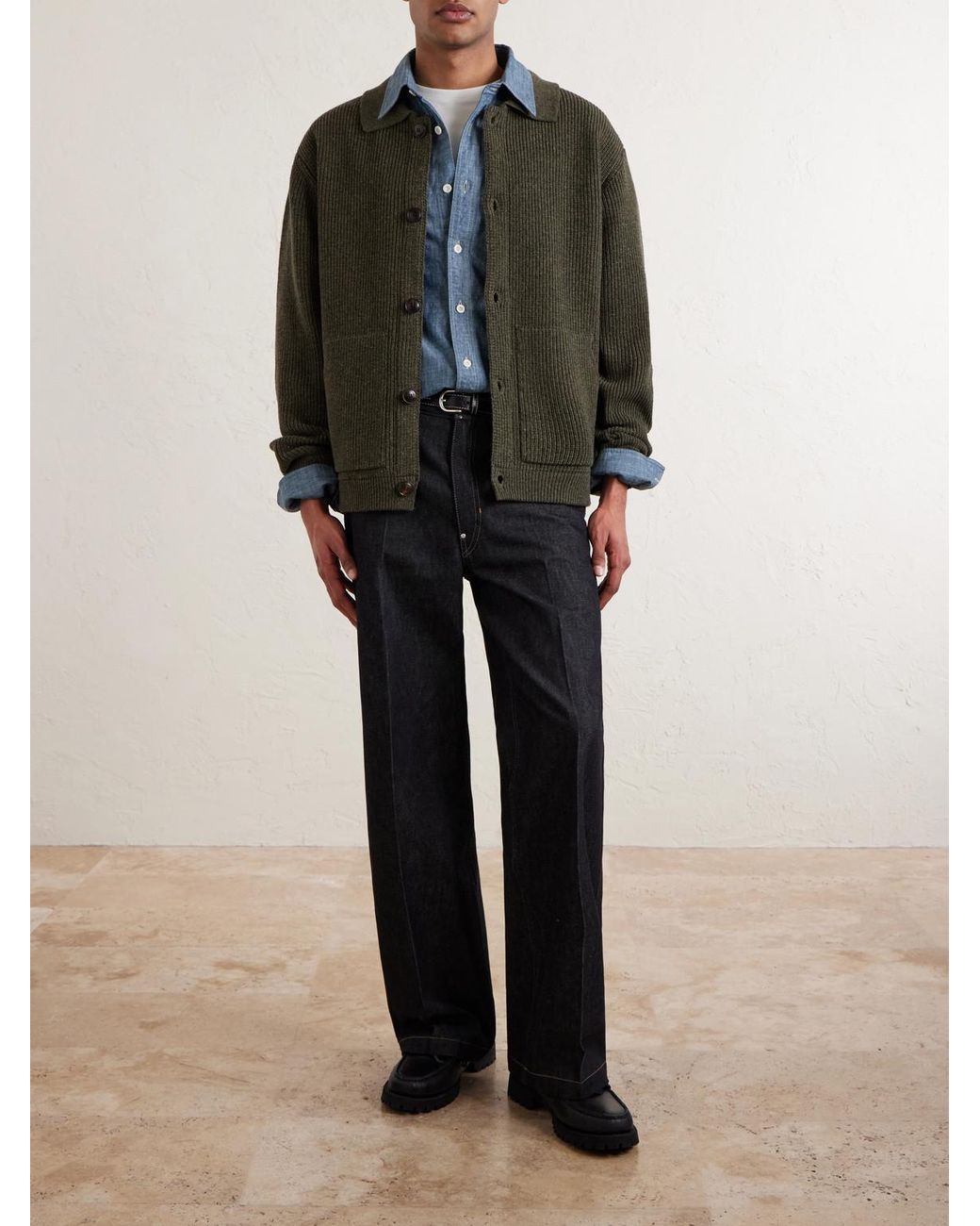 FRIZMWORKS Green Wool-Blend Cardigan for men