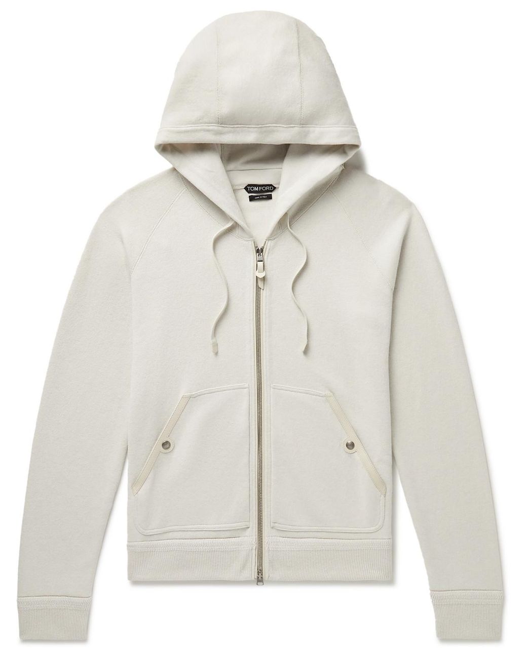 Tom Ford Leather-trimmed Cashmere Zip-up Hoodie in White for Men | Lyst