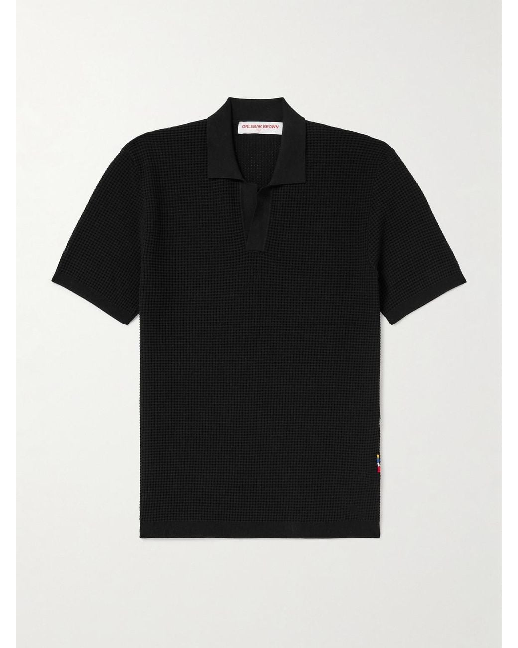 Orlebar Brown Black Roddy Waffle-Knit Polo Shirt for men