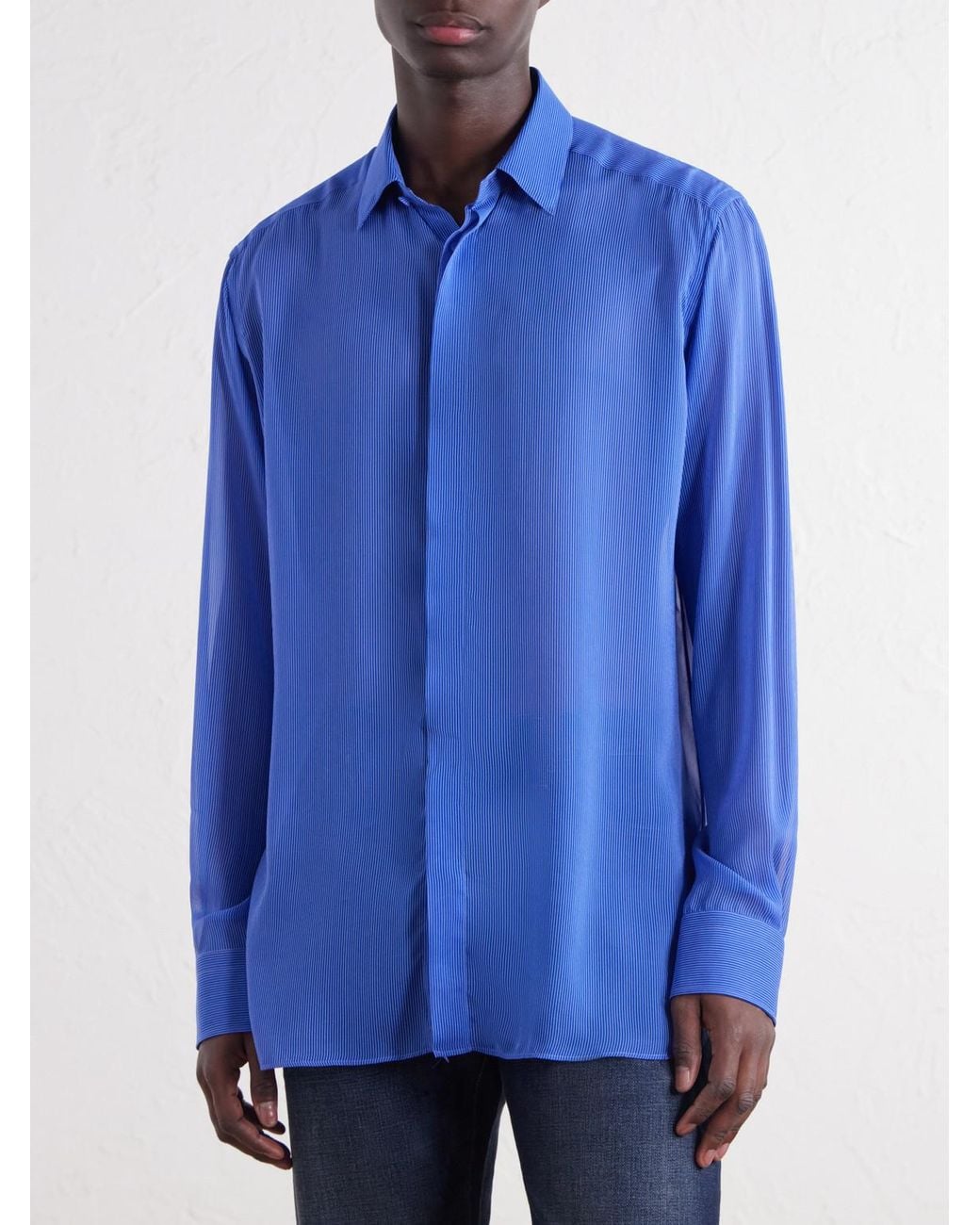 Tom Ford Blue Micro-Striped Silk-Organza Shirt for men