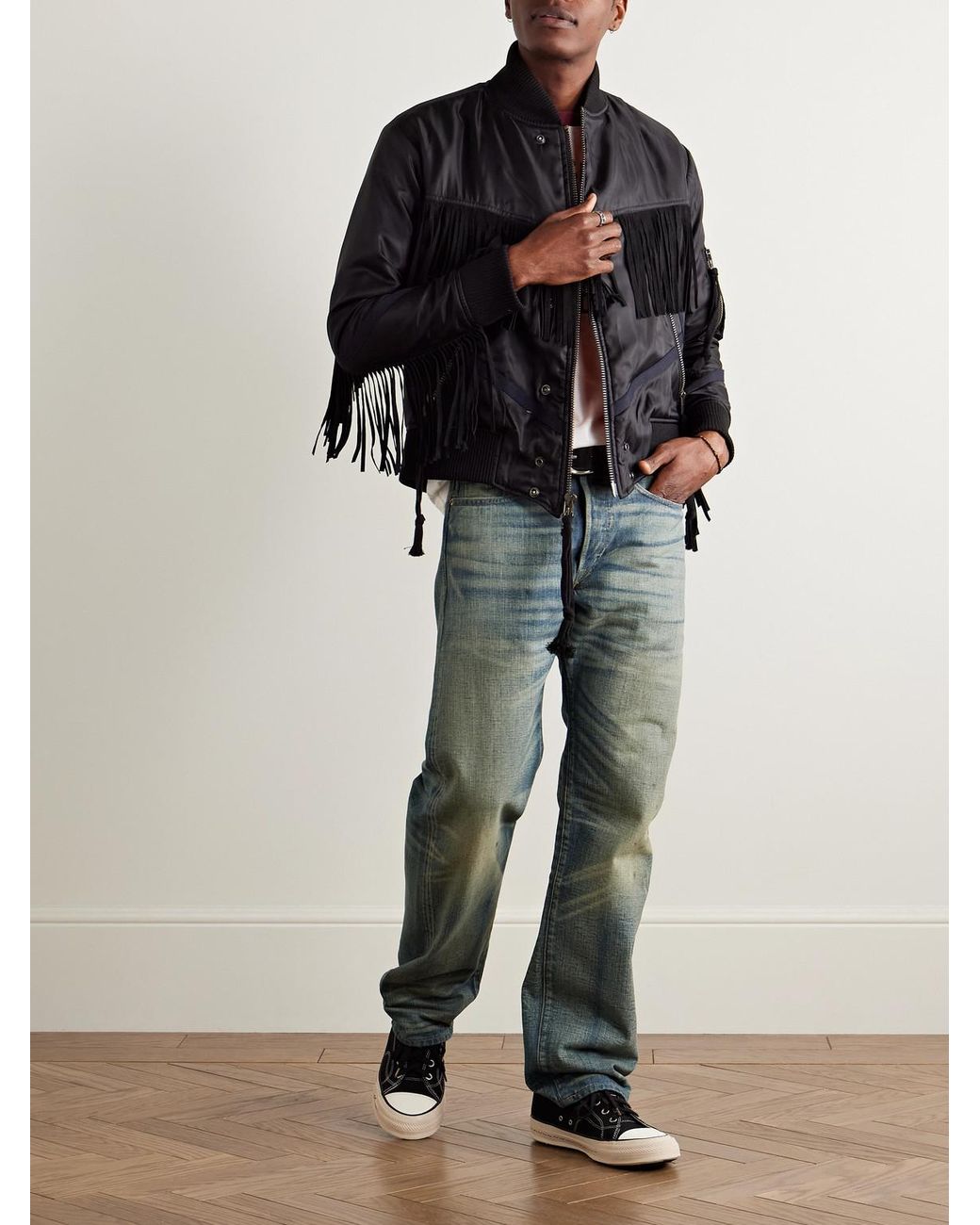 RRL Blue Straight-leg Distressed Jeans for men
