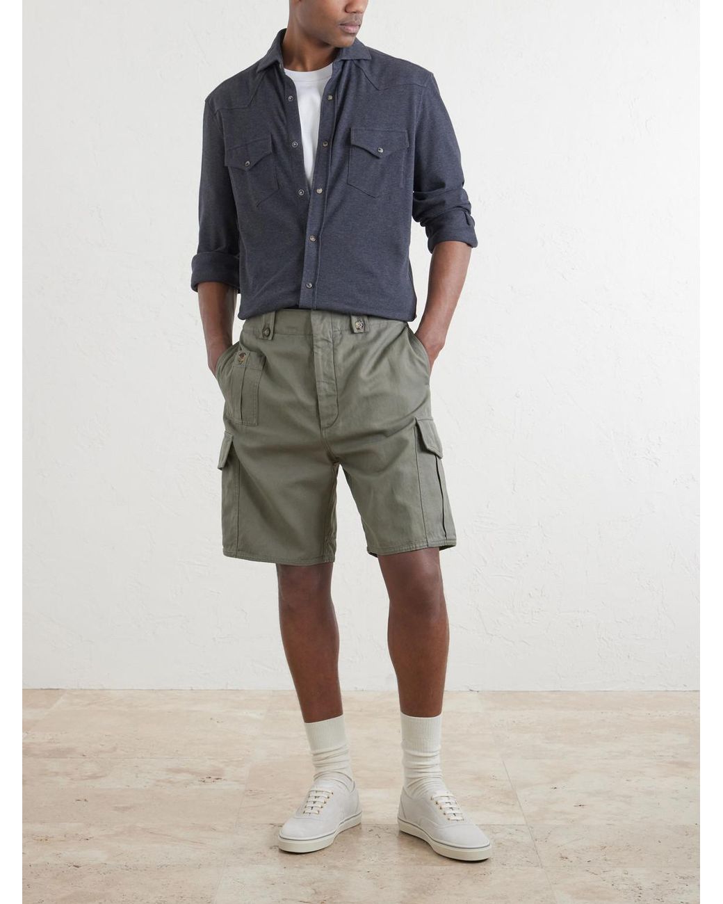 Brunello Cucinelli Blue Honeycomb-Knit Cotton Shirt for men