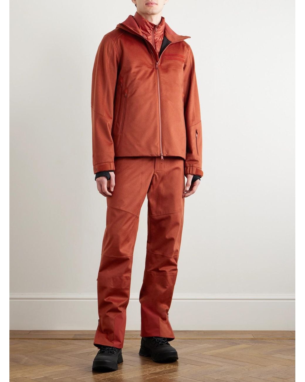 Zegna Red Convertible Leather-Trimmed Cashmere Down Hooded Ski Jacket for men