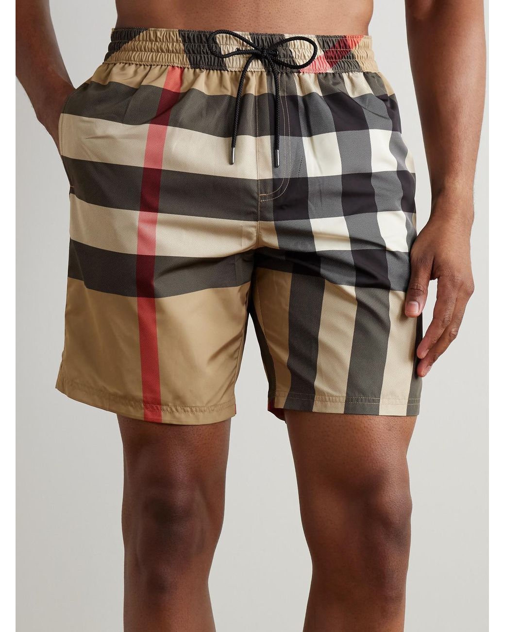 Burberry Natural Straight-Leg Long-Length Checked Swim Shorts for men