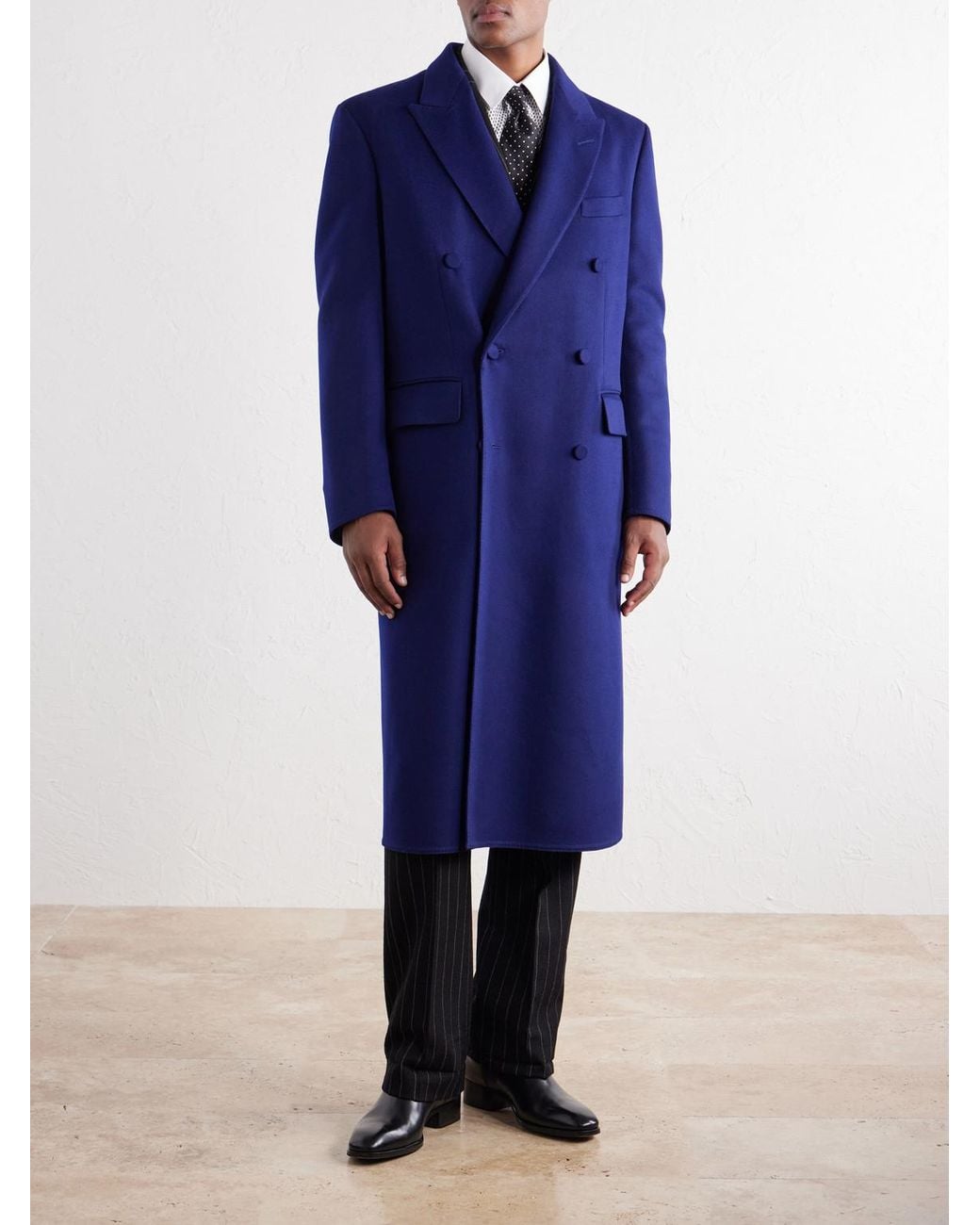 Tom Ford Blue Double-Breasted Brushed Wool And Cashmere-Blend Felt Coat for men