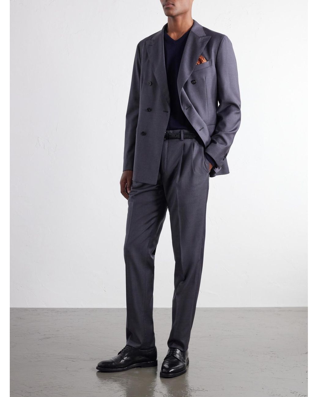Slowear Blue Incotex Double-Breasted Virgin Wool Batavia Suit for men
