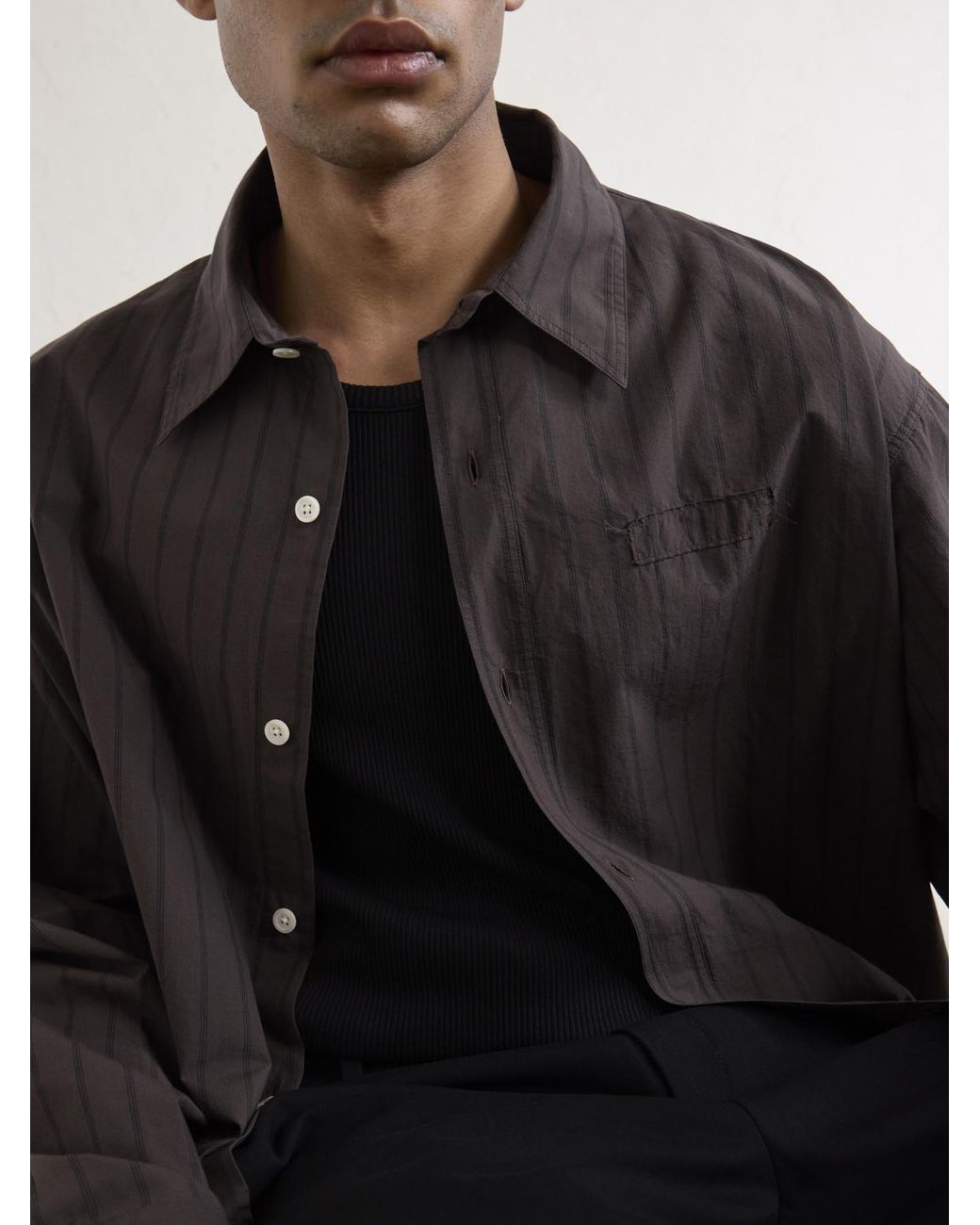 mfpen Brown Essay Pinstriped Cotton Shirt for men