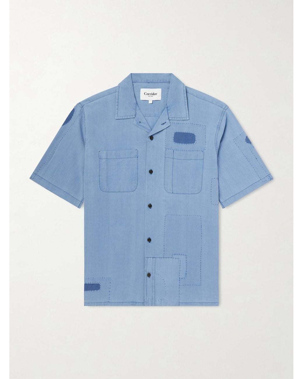 Corridor NYC Blue Patchwork Cotton Shirt for men