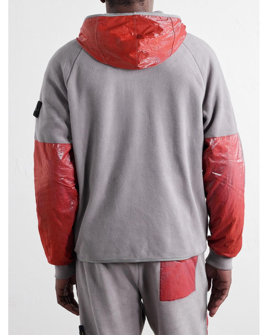 Stone Island Gray Heat-Reactive Ripstop-Trimmed Brushed Cotton-Blend Fleece Zip-Up Hoodie for men