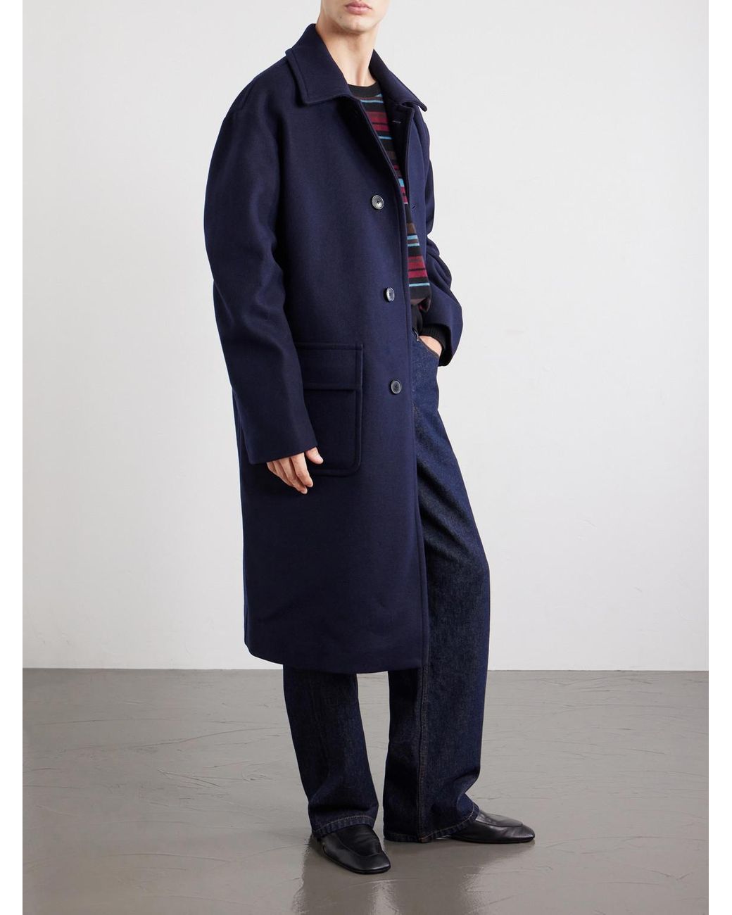 Dries Van Noten Blue Oversized Wool-Blend Coat for men