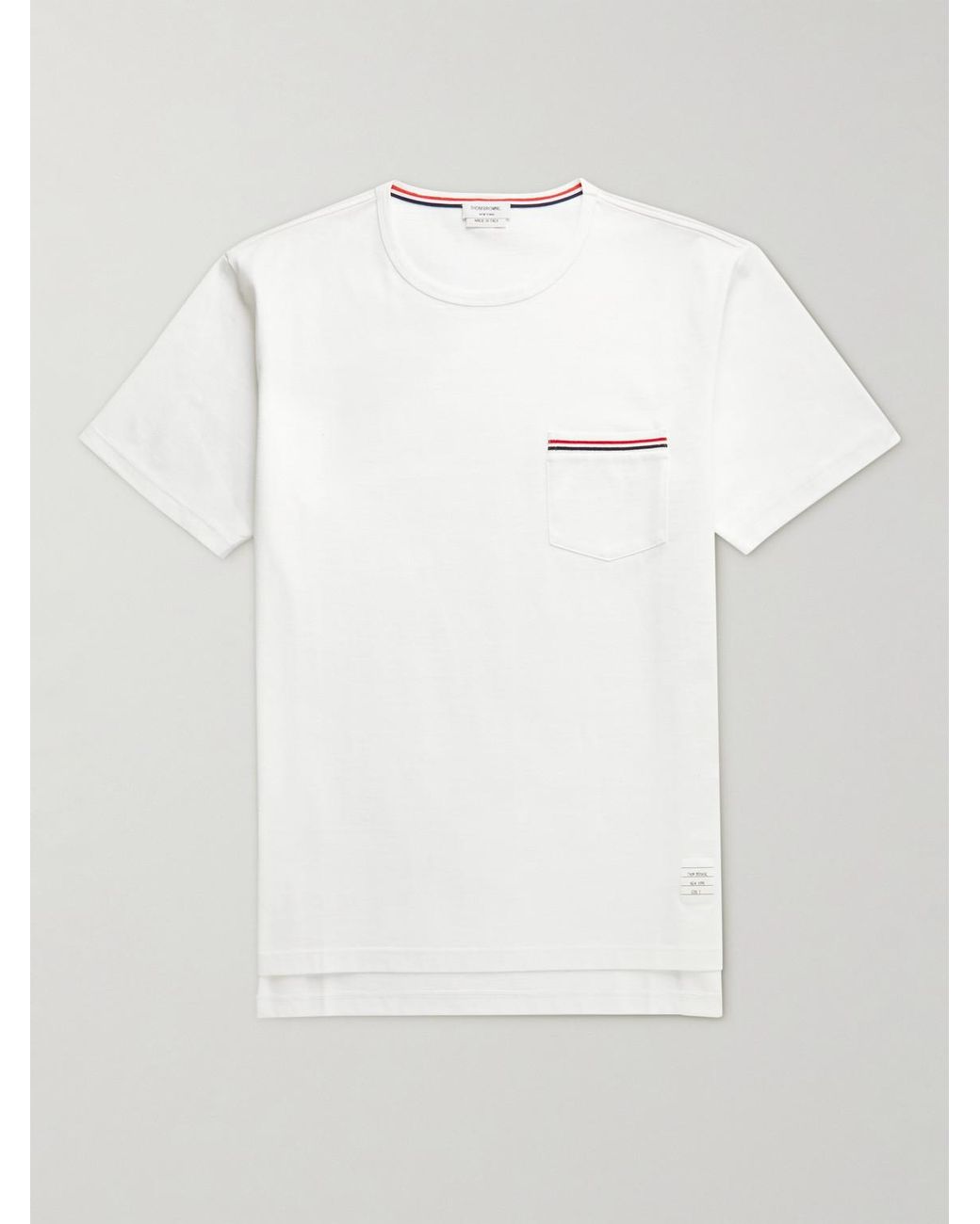 Thom Browne White Slim-Fit Grosgrain-Trimmed Cotton-Jersey T-Shirt for men