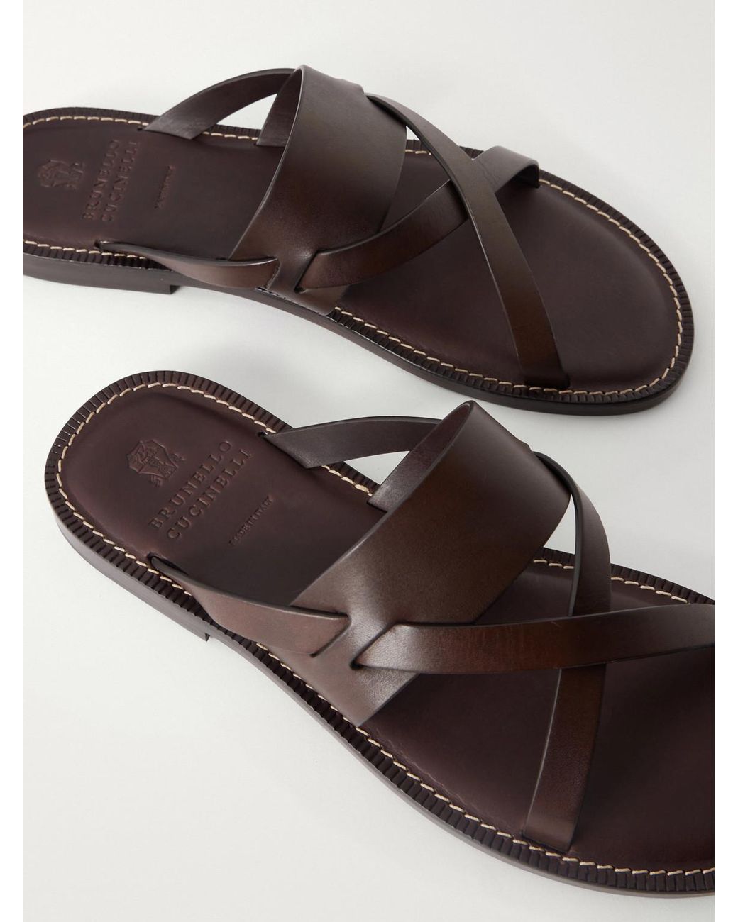 Brunello Cucinelli Brown Leather Sandals for men