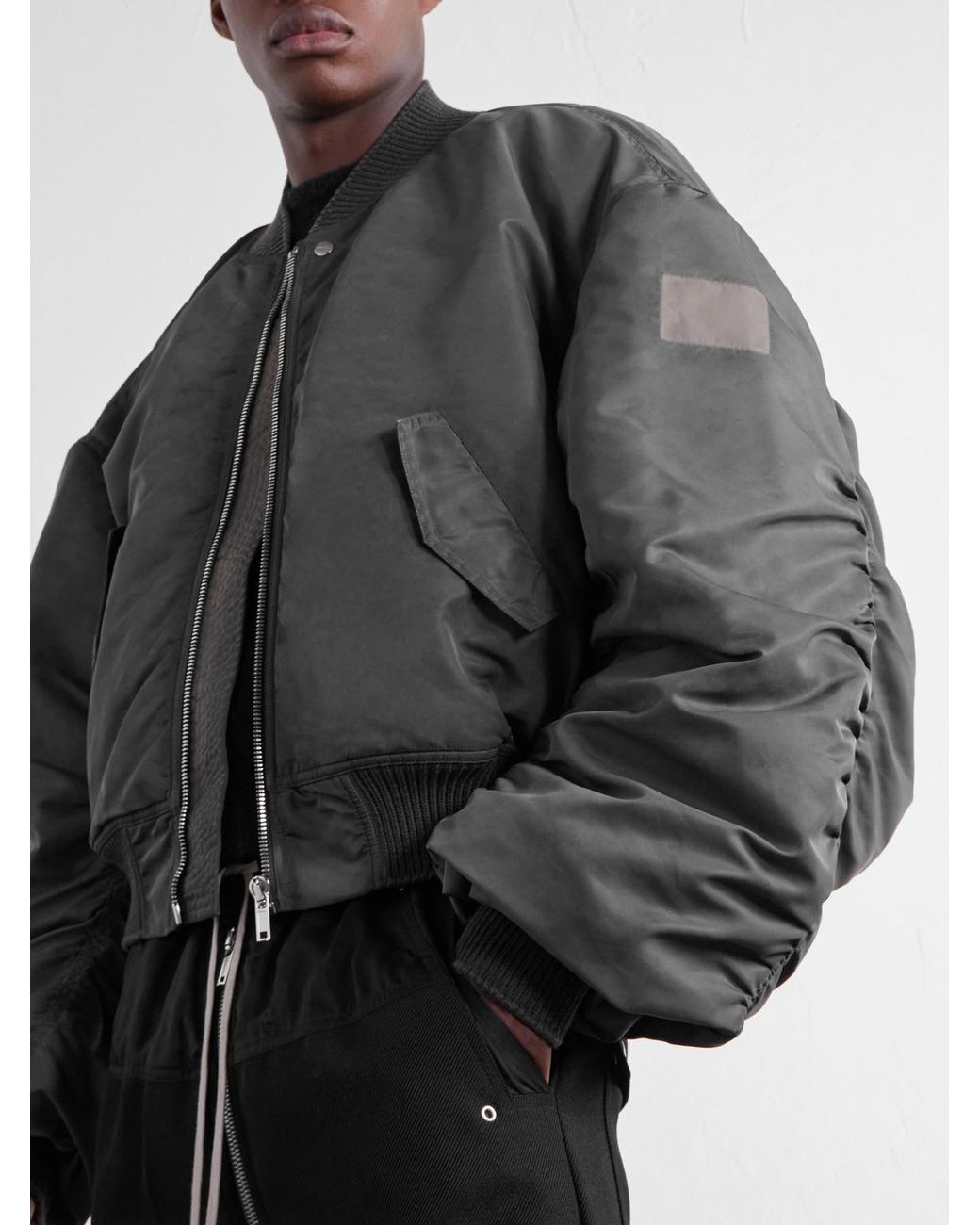 Rick Owens Gray Cropped Appliquéd Shell Bomber Jacket for men