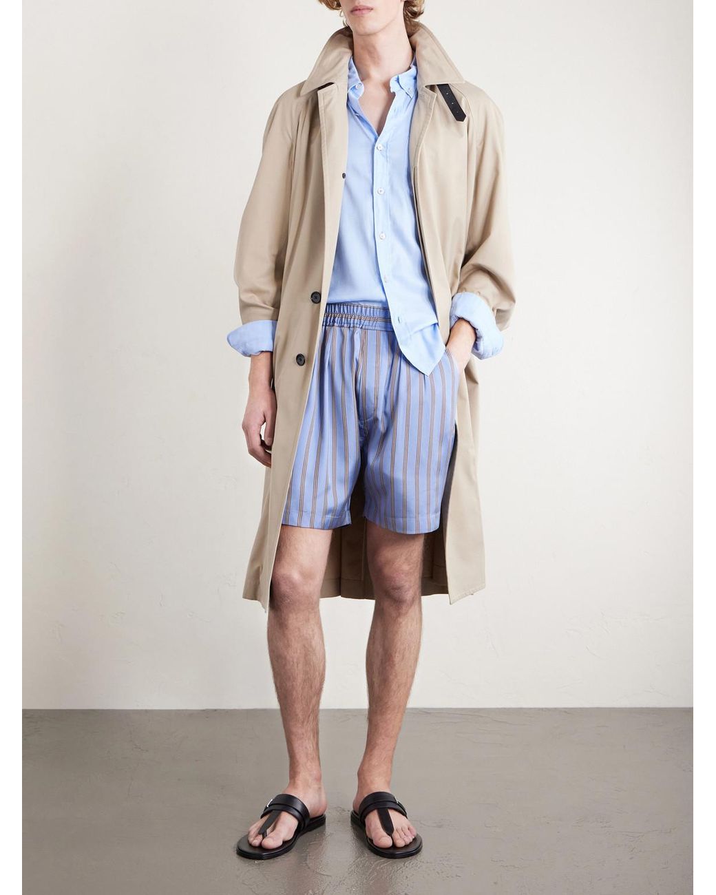 Tom Ford Blue Straight-leg Striped Silk-twill Shorts for men