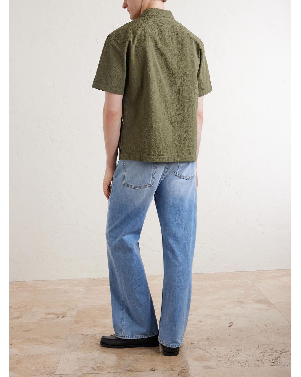 Aimé Leon Dore Green Cropped Cotton-Seersucker Shirt for men