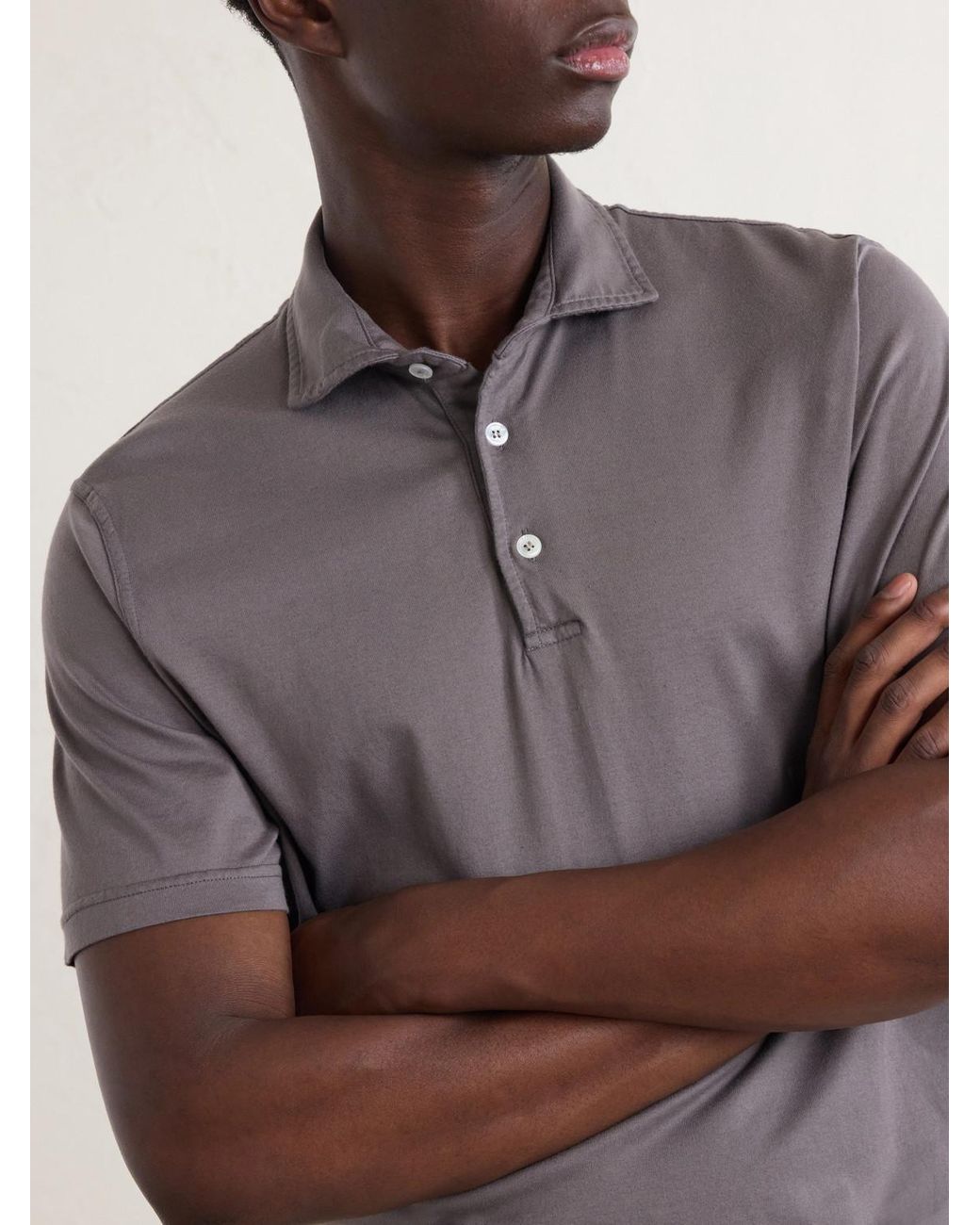 Fedeli Gray Cotton-jersey Polo Shirt for men