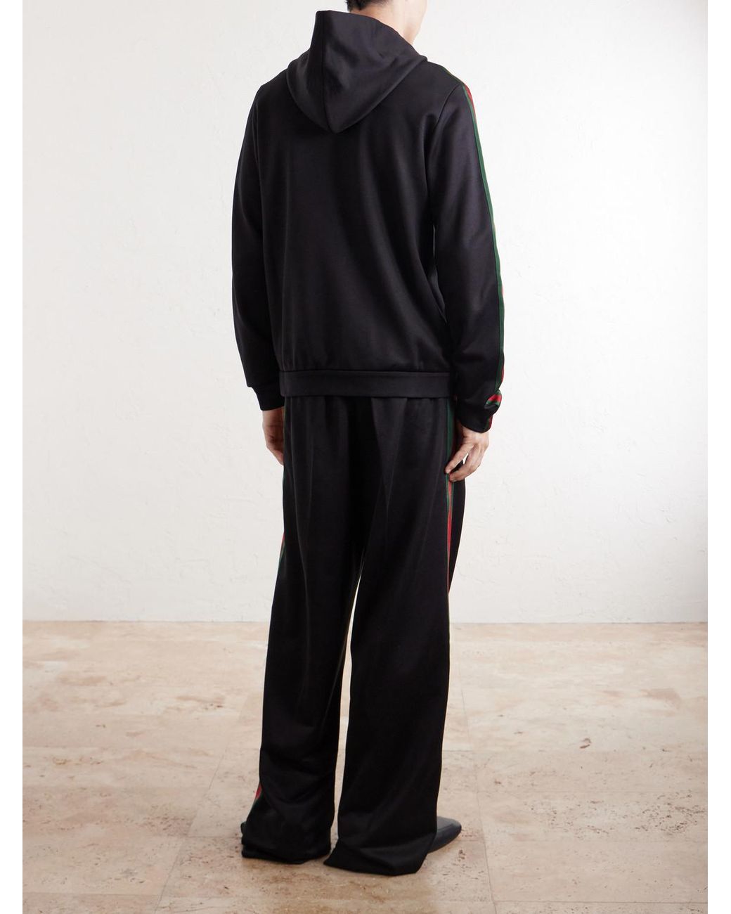 Gucci Blue Webbing-Trimmed Silk And Cotton-Blend Jersey Zip-Up Hoodie for men