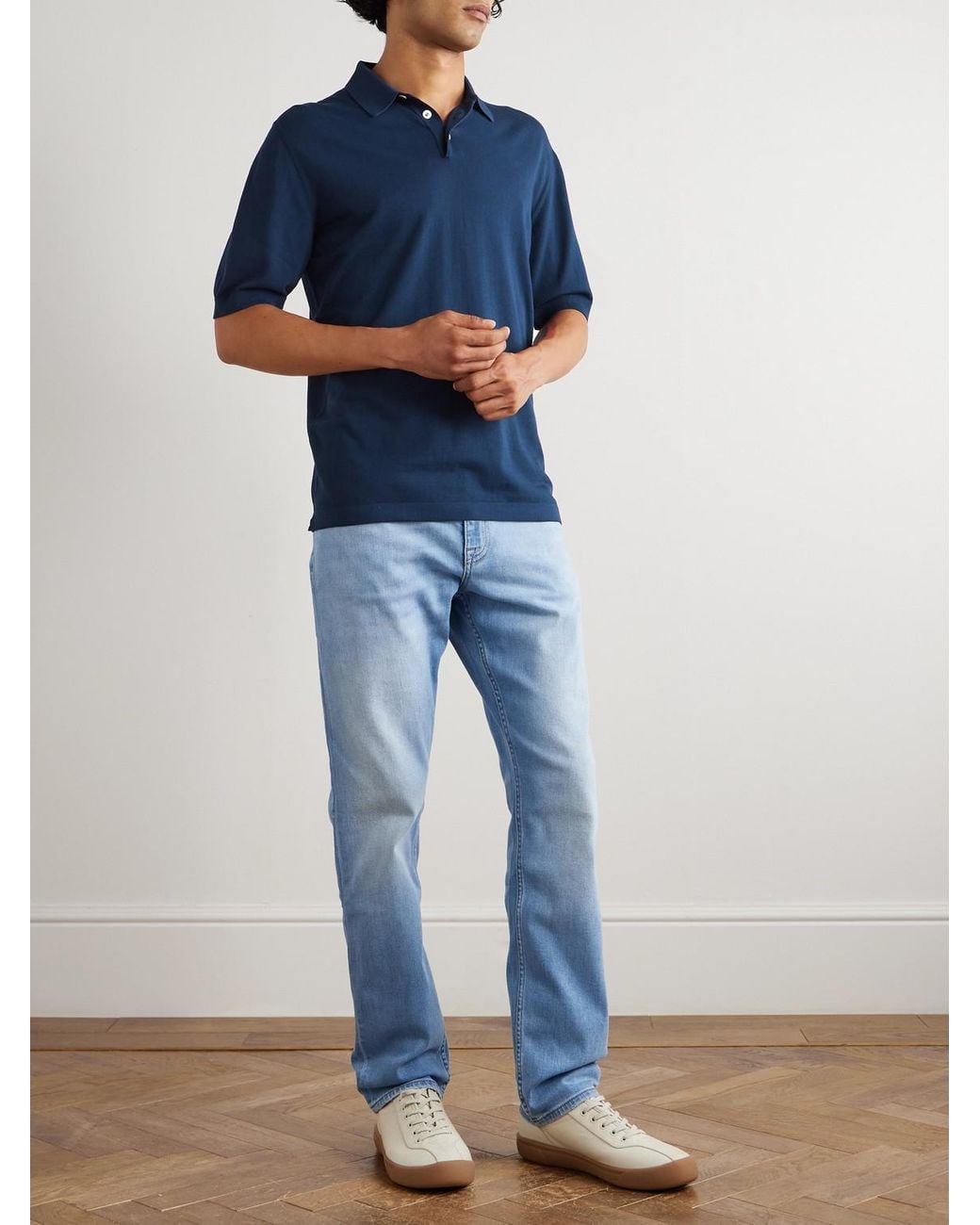 Eleventy Blue Garment-Dyed Cotton Polo Shirt for men