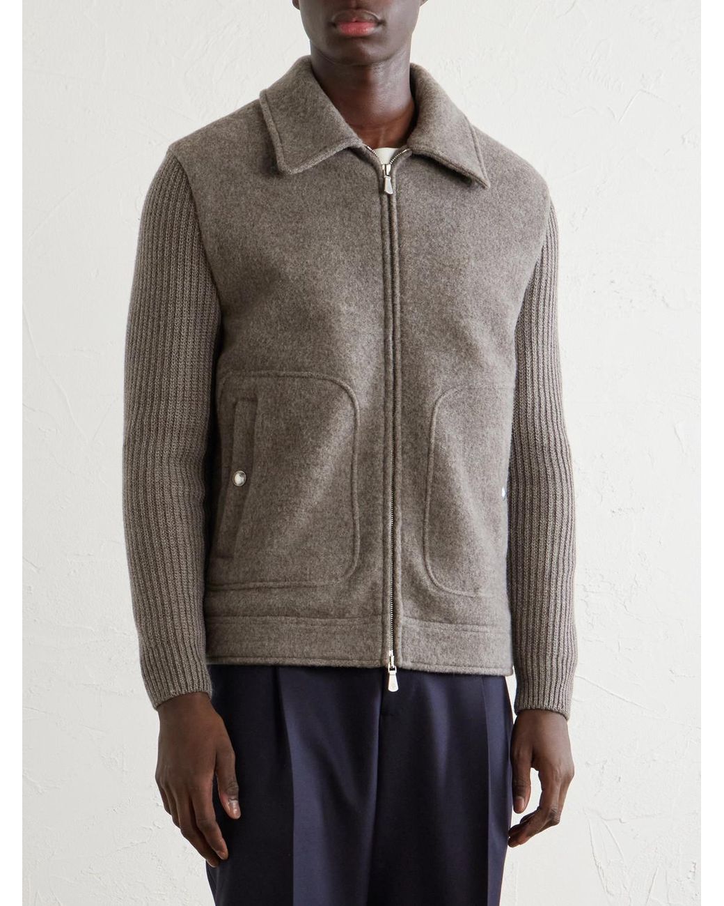 Eleventy Ribbed-trimmed and Felted Wool jacket in Gray für Herren