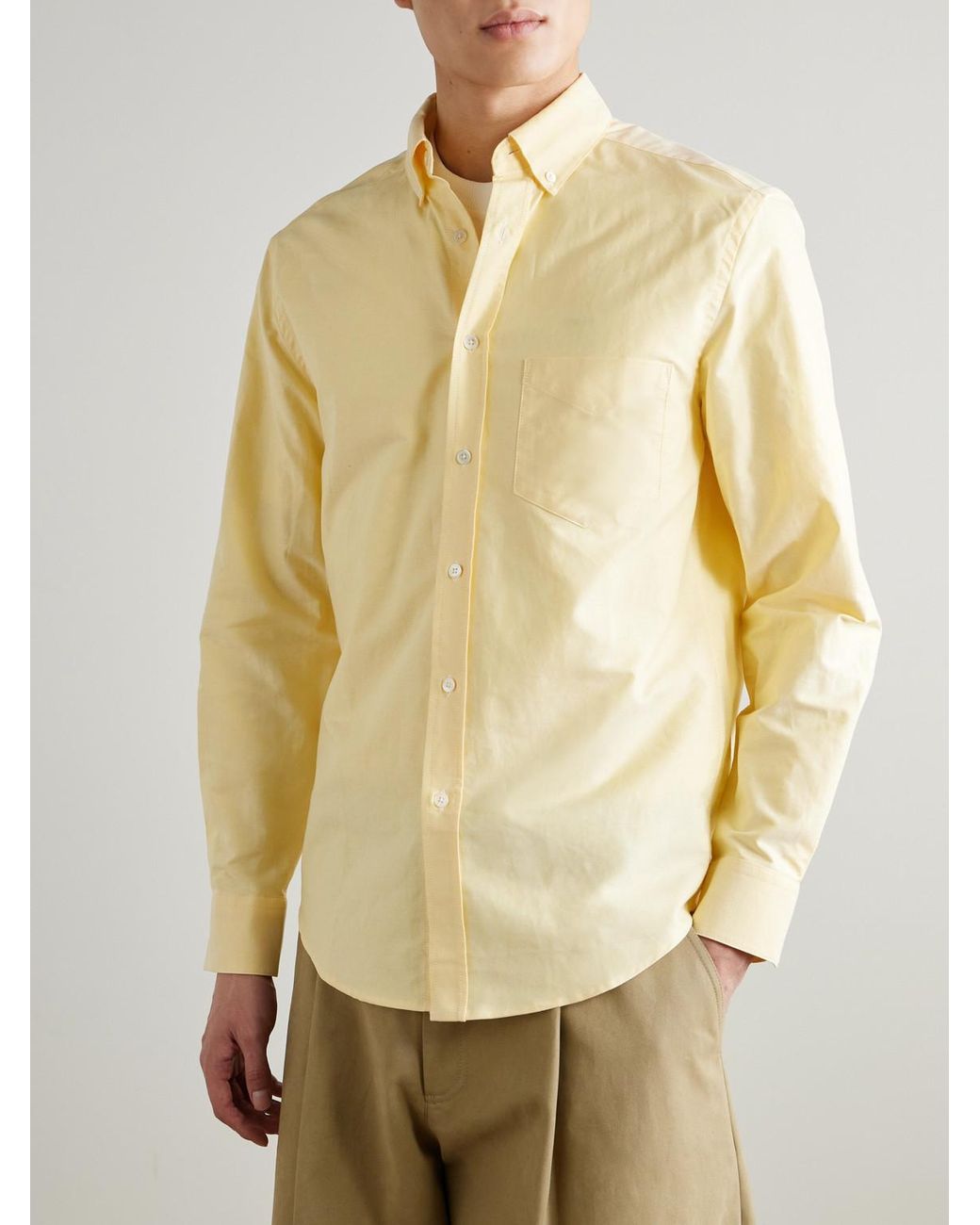 Portuguese Flannel Yellow Belavista Button-Down Collar Cotton Shirt for men