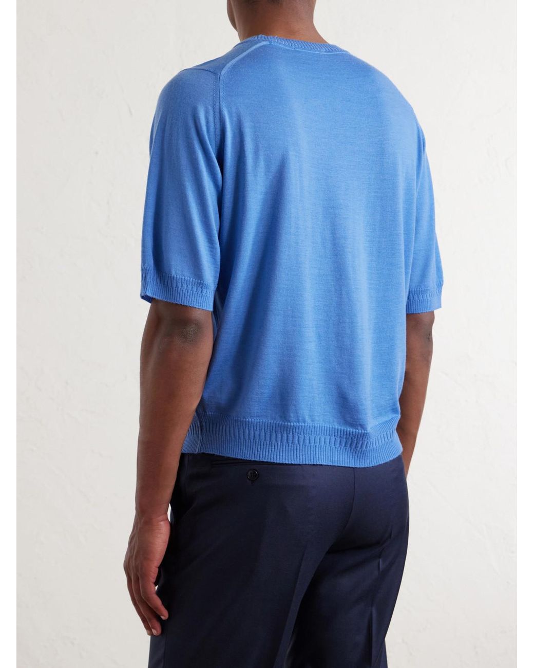 John Smedley Blue Bill Nighy Merino Wool T-Shirt for men