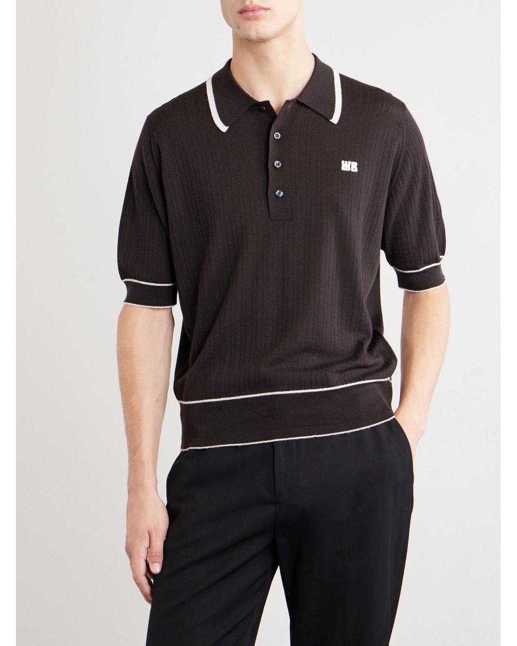 Wales Bonner Black Blessings Logo-Embroidered Merino Wool Polo Shirt for men