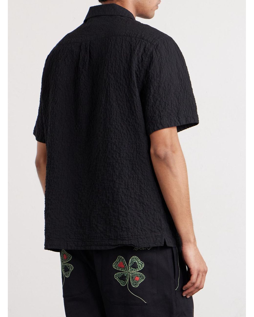 Altea Black Hadley Seersucker Cotton Shirt for men