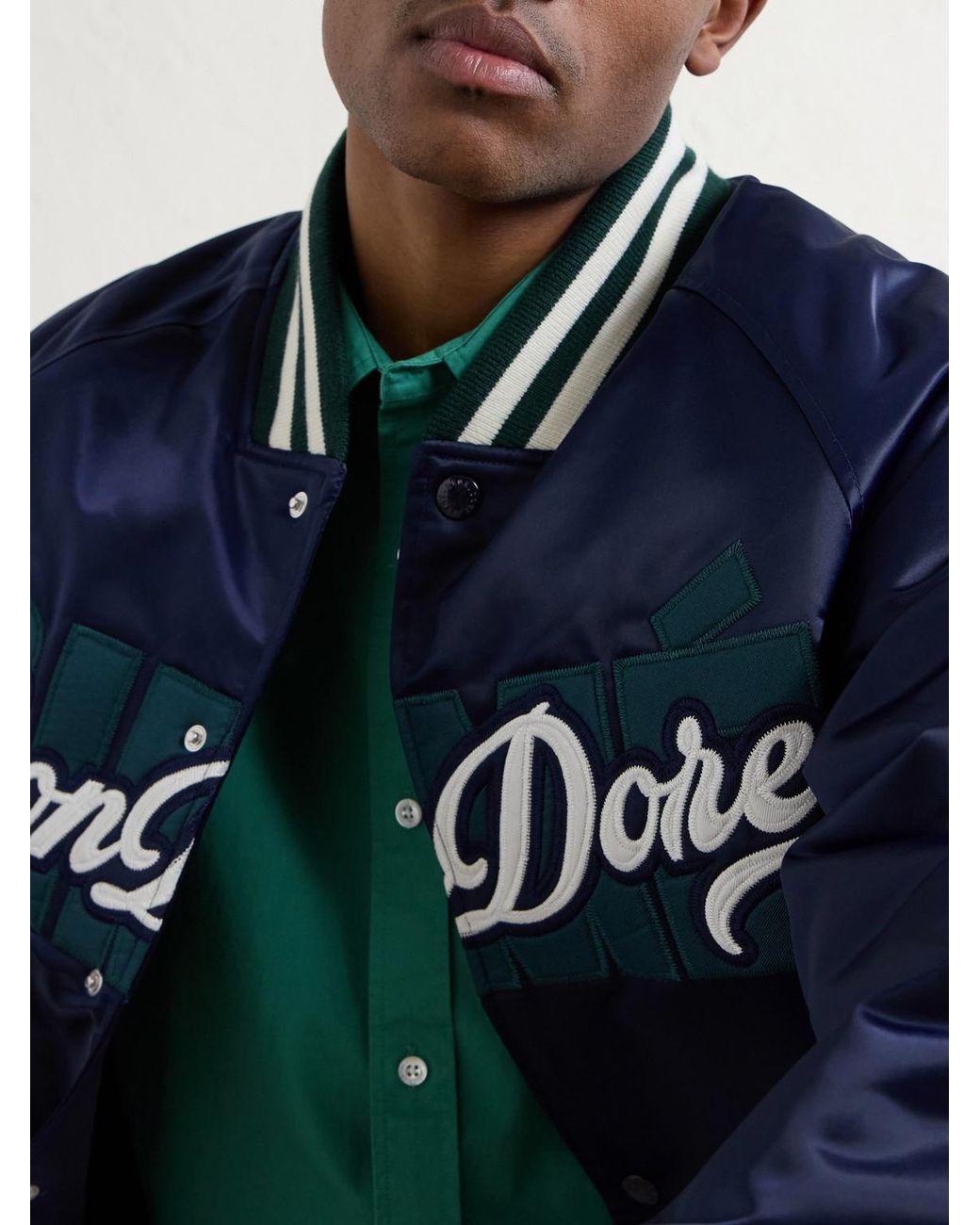 Aimé Leon Dore Blue Logo-Embroidered Satin Varsity Jacket for men
