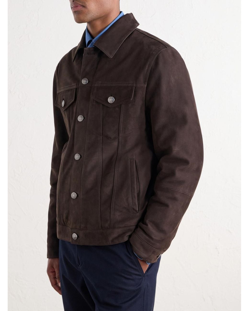 Brunello Cucinelli Black Pintucked Suede Jacket for men