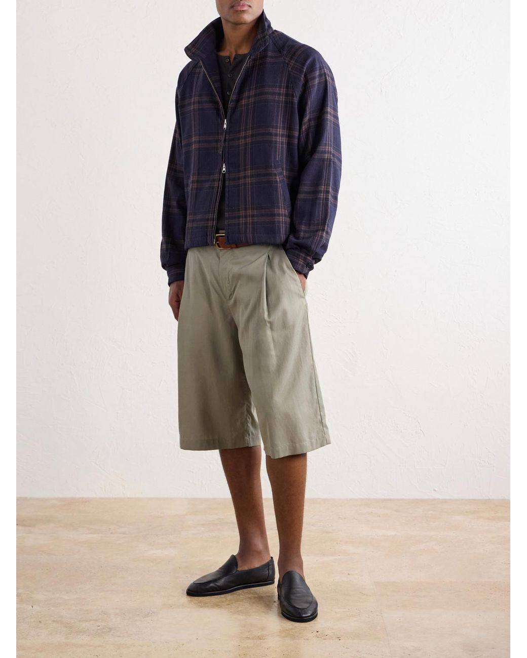 Kardo Blue Stanley Embroidered Checked Cotton Bomber Jacket for men