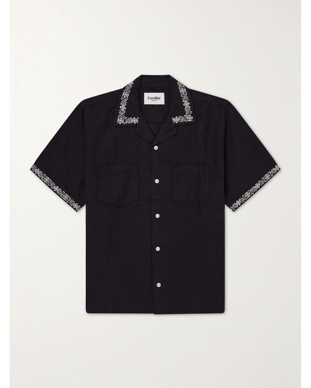 Corridor NYC Blue Harmony Camp-collar Embroidered Linen And Cotton-blend Shirt for men