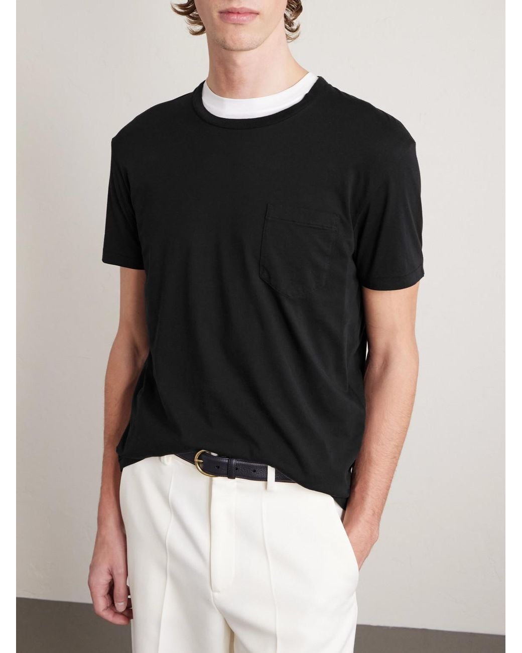 Tom Ford Black Cotton And Silk-Blend Jersey T-Shirt for men