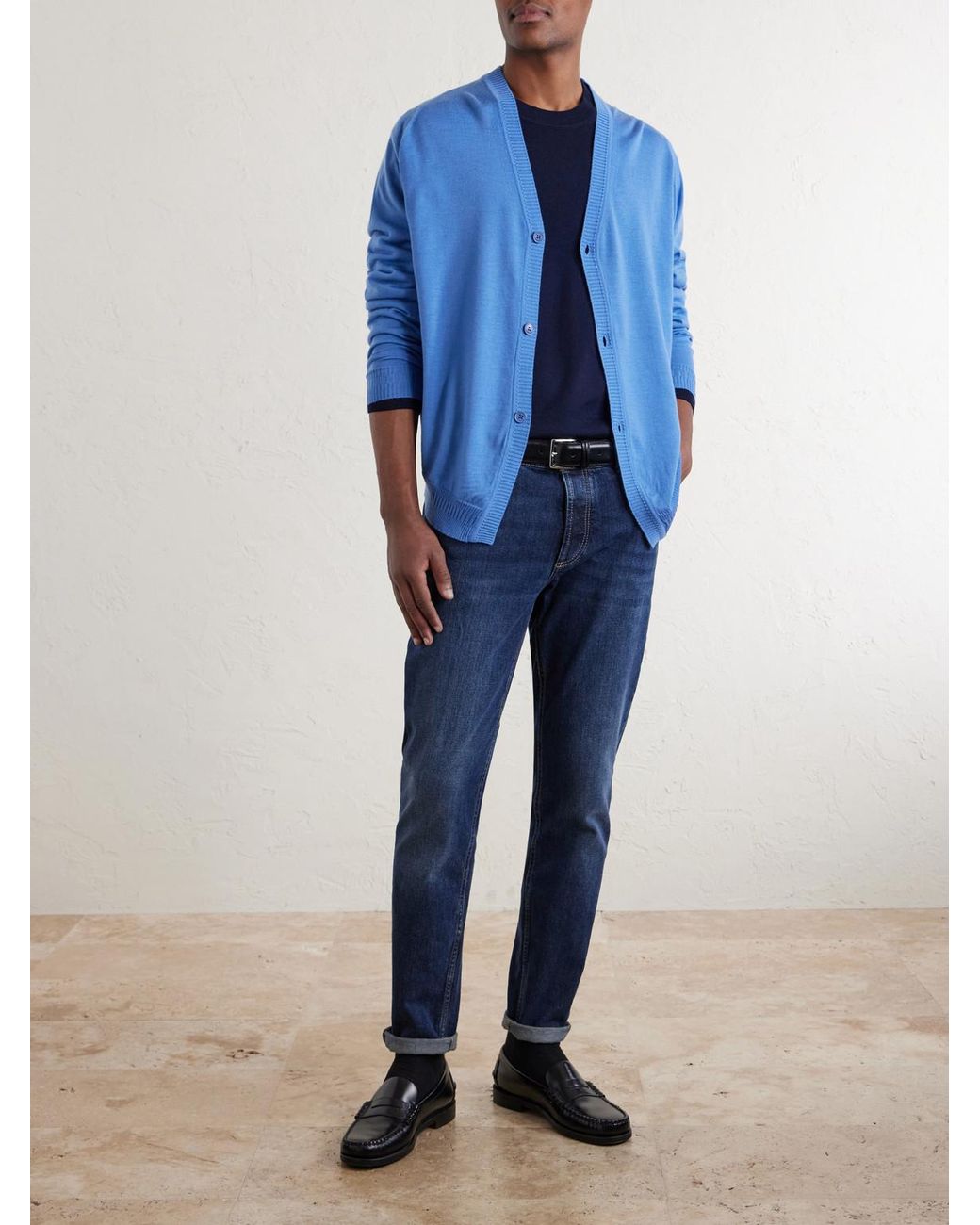 John Smedley Blue Bill Nighy Merino Wool Cardigan for men