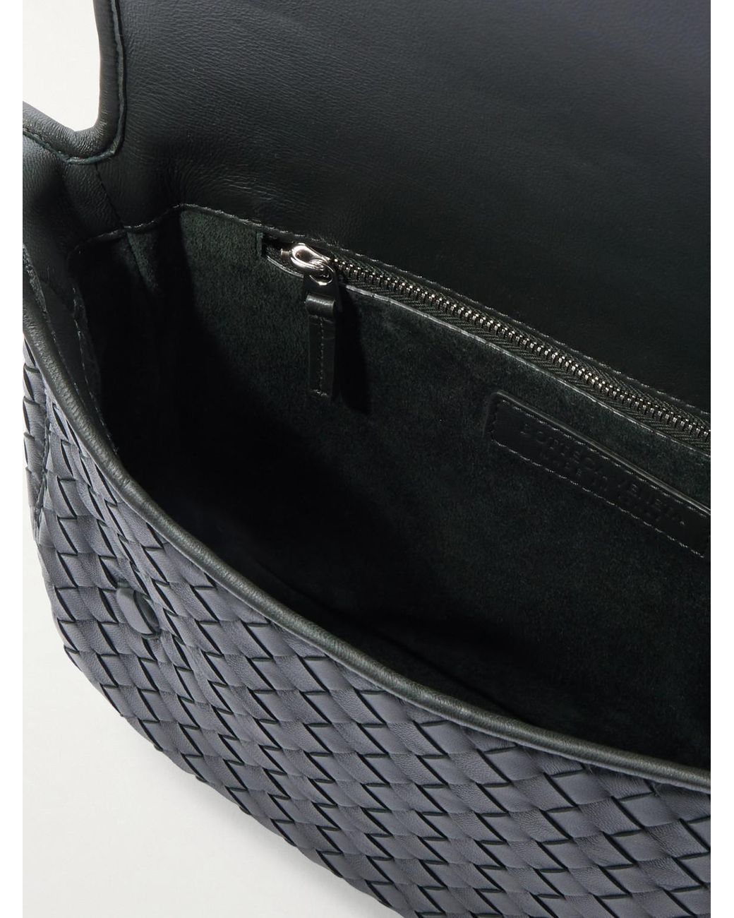 Bottega Veneta Black Intrecciato Leather Messenger Bag for men