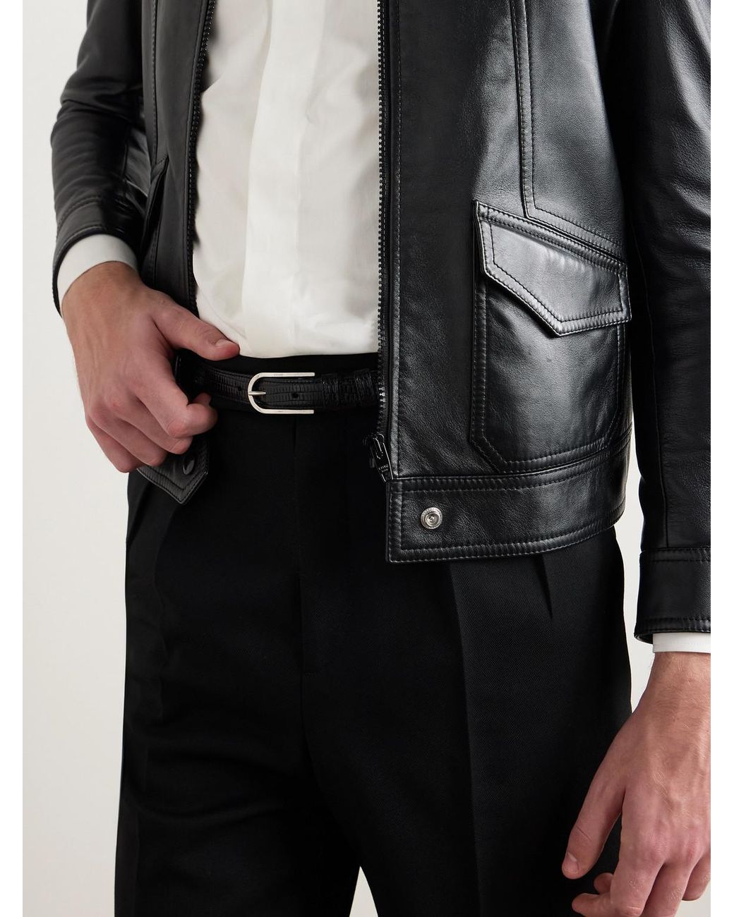 Céline 2cm Lizard-Effect Leather Belt in Black für Herren