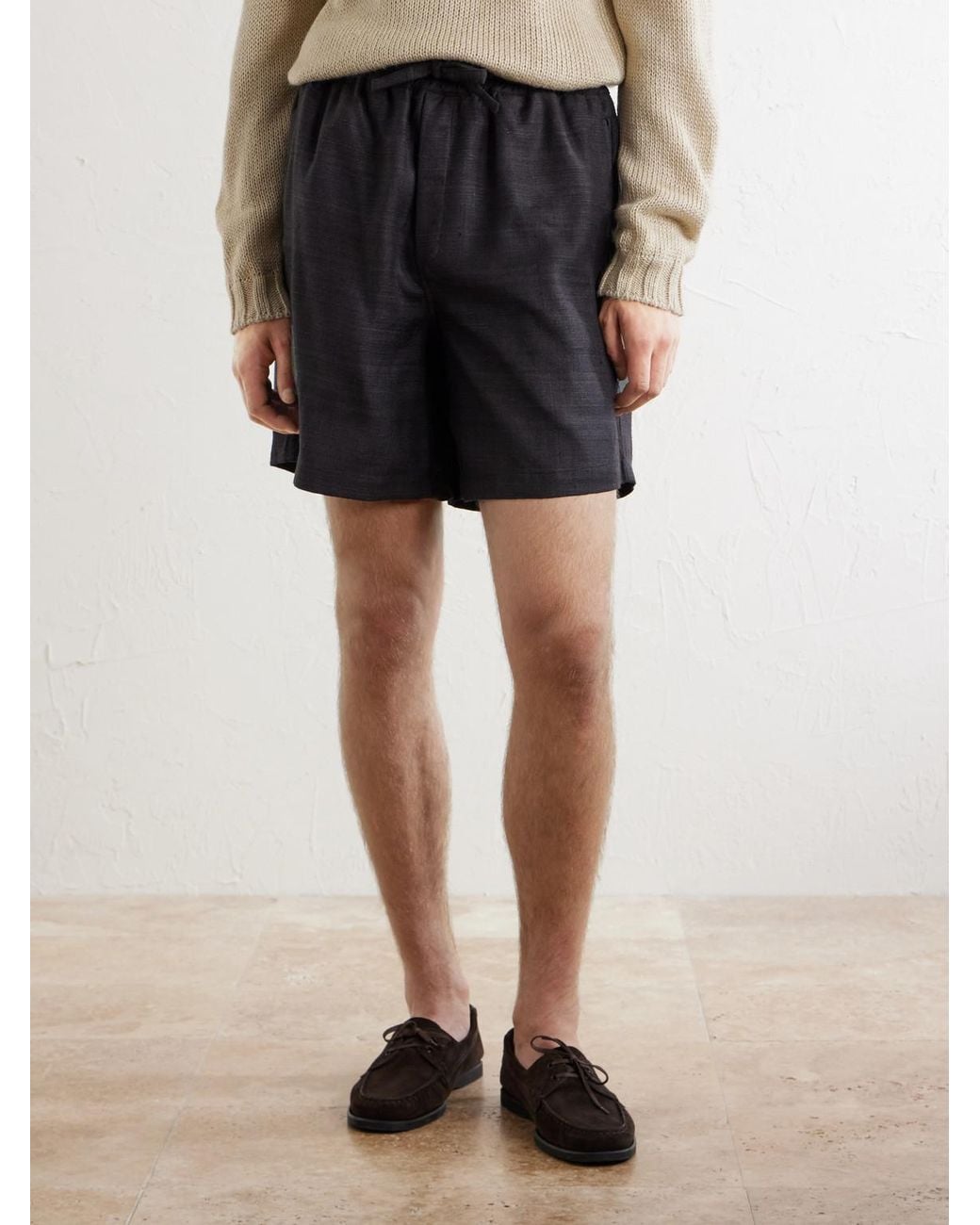 Saman Amel Blue Straight-Leg Silk Shorts for men