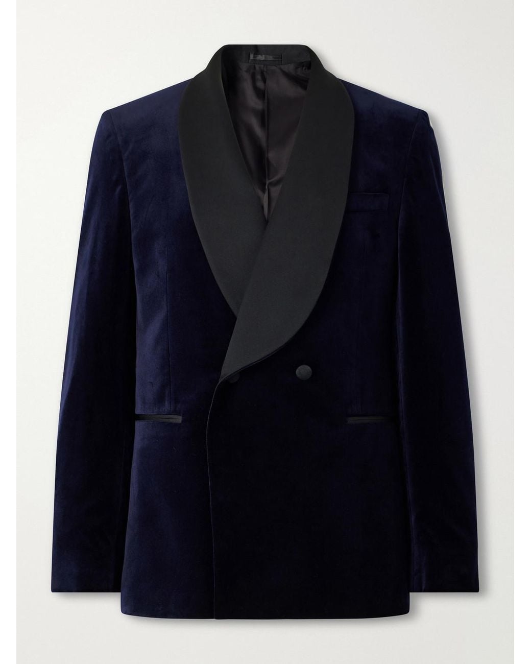 Mr P. Blue Satin-Trimmed Cotton And Silk-Blend Velvet Tuxedo Jacket for men