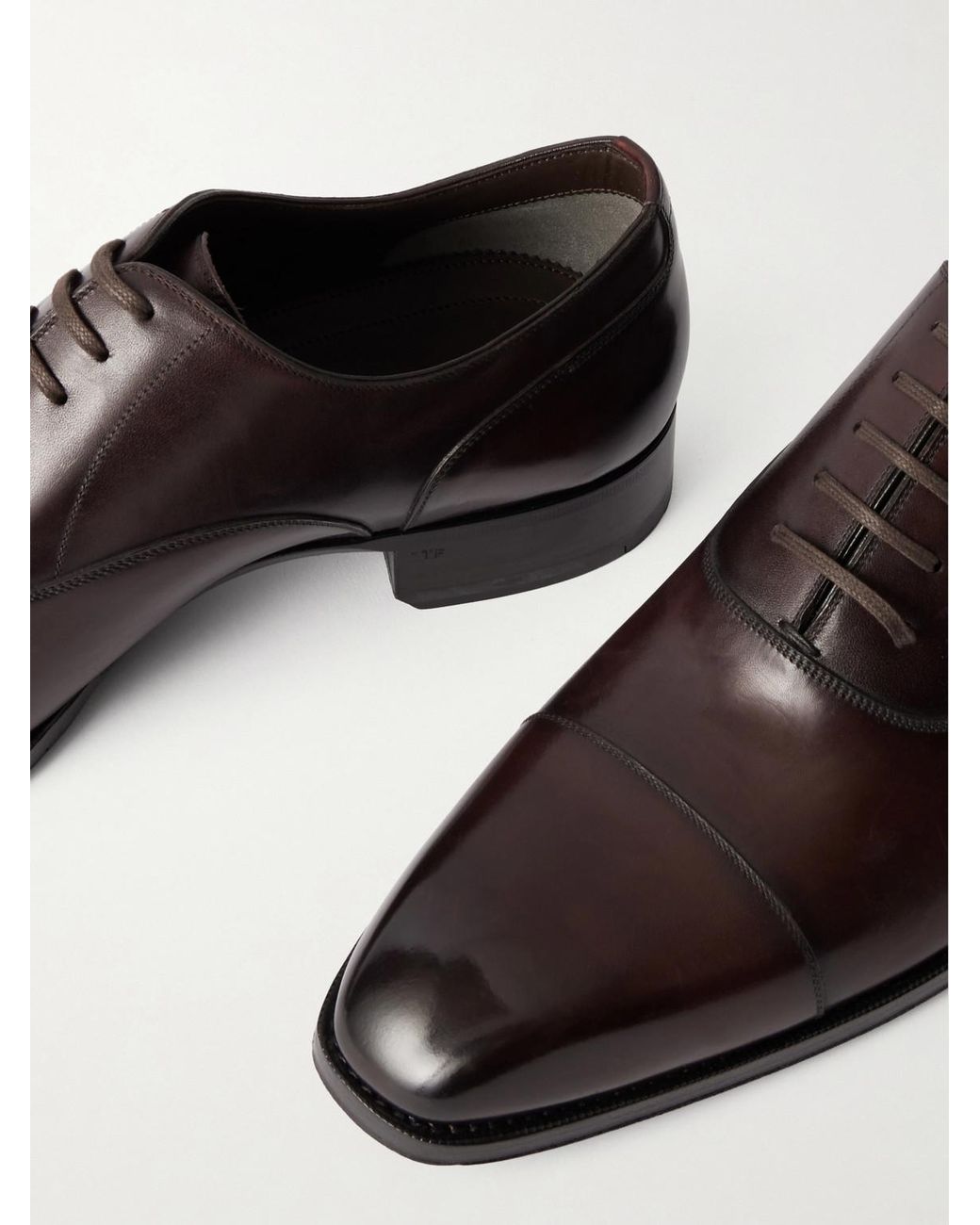 Tom Ford Brown Elkan Burnished-Leather Oxford Shoes for men