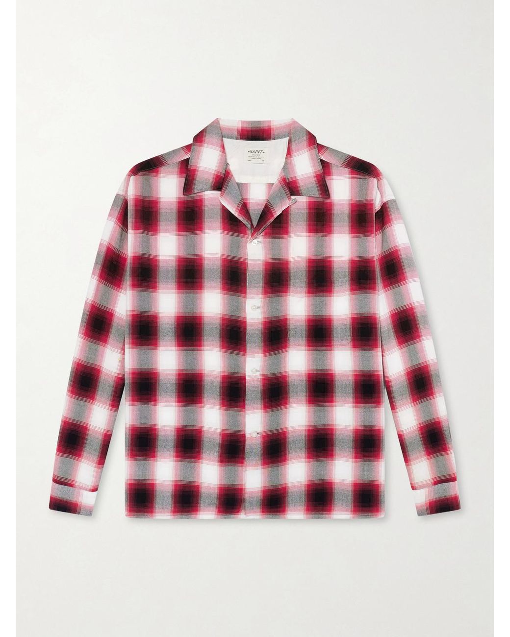 SAINT Mxxxxxx Red Convertible-collar Checked Flannel Shirt for men