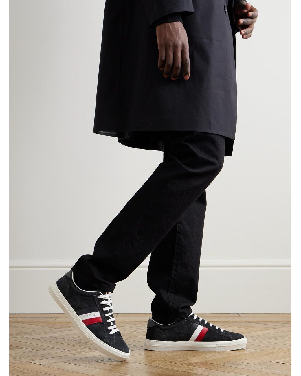 Moncler Black New Monaco Leather And Suede Sneakers for men