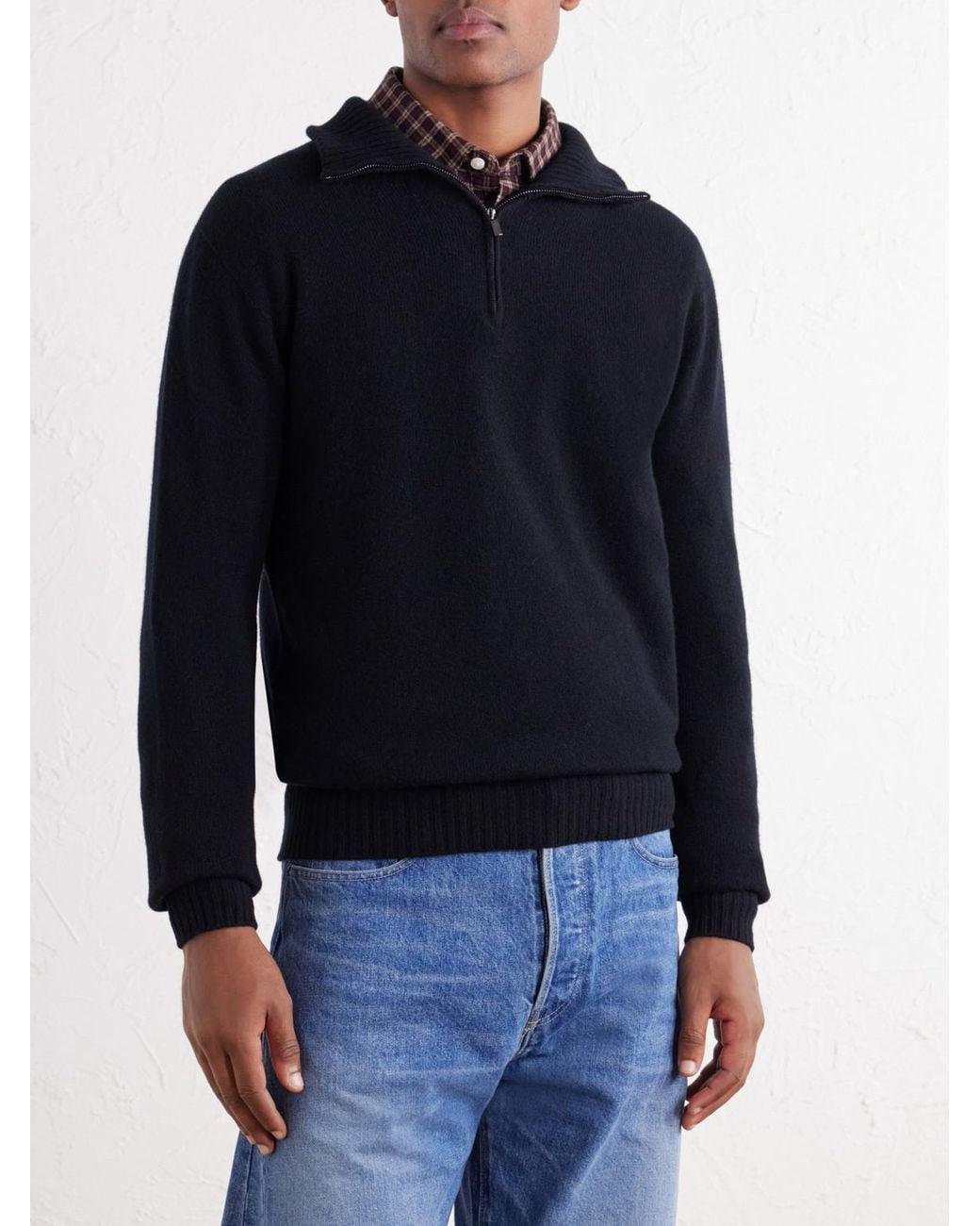 Altea Blue Half-Zip Virgin Wool Sweater for men