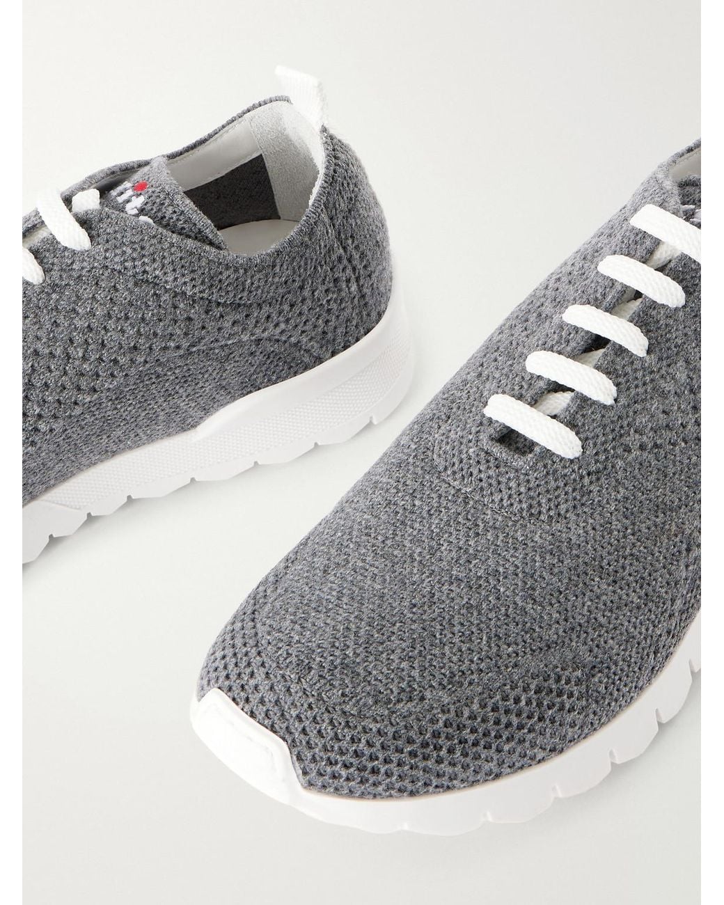 Kiton Gray Logo-Embroidered Stretch-Knit Sneakers for men