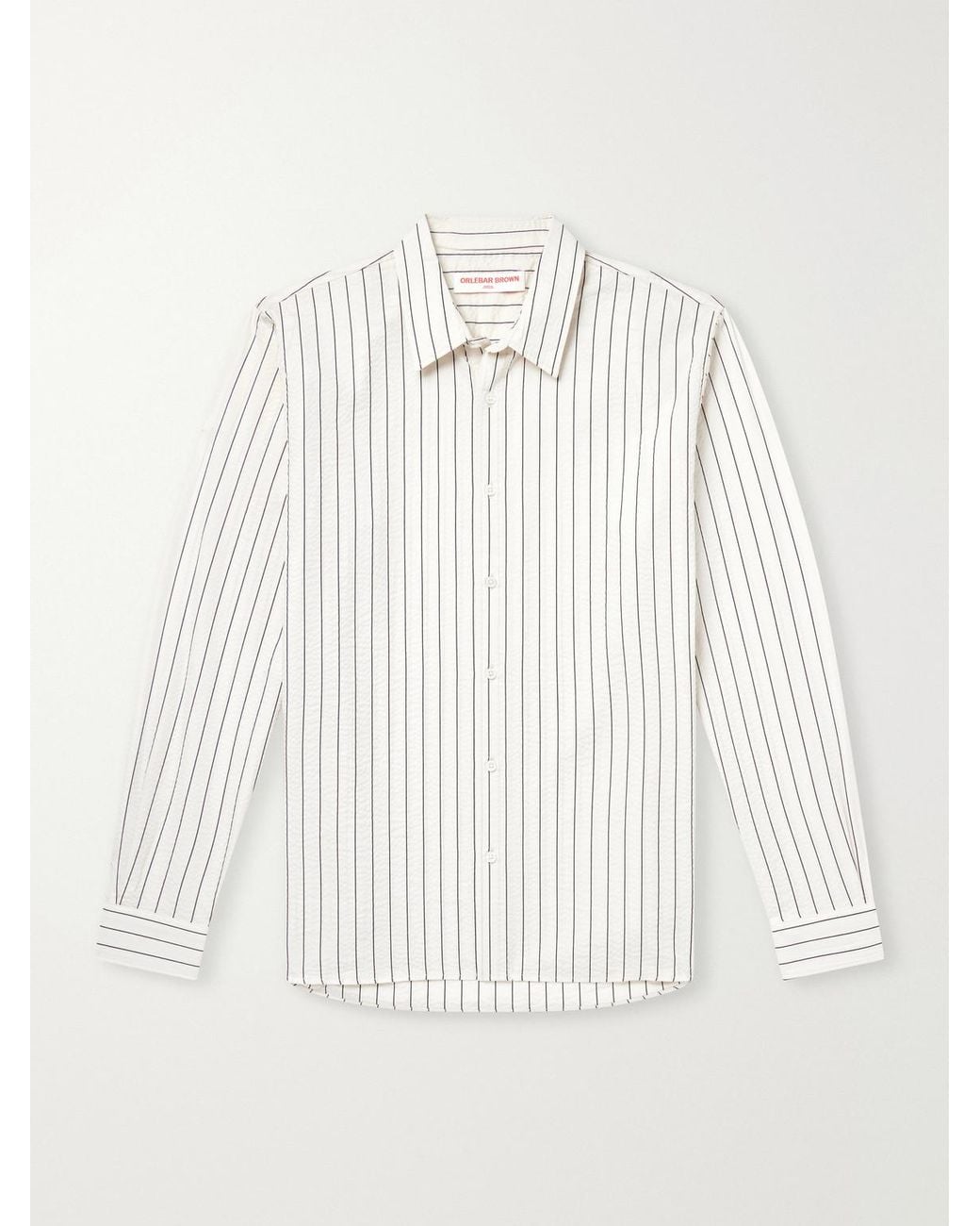 Orlebar Brown White Justin Striped Cotton-Seersucker Shirt for men