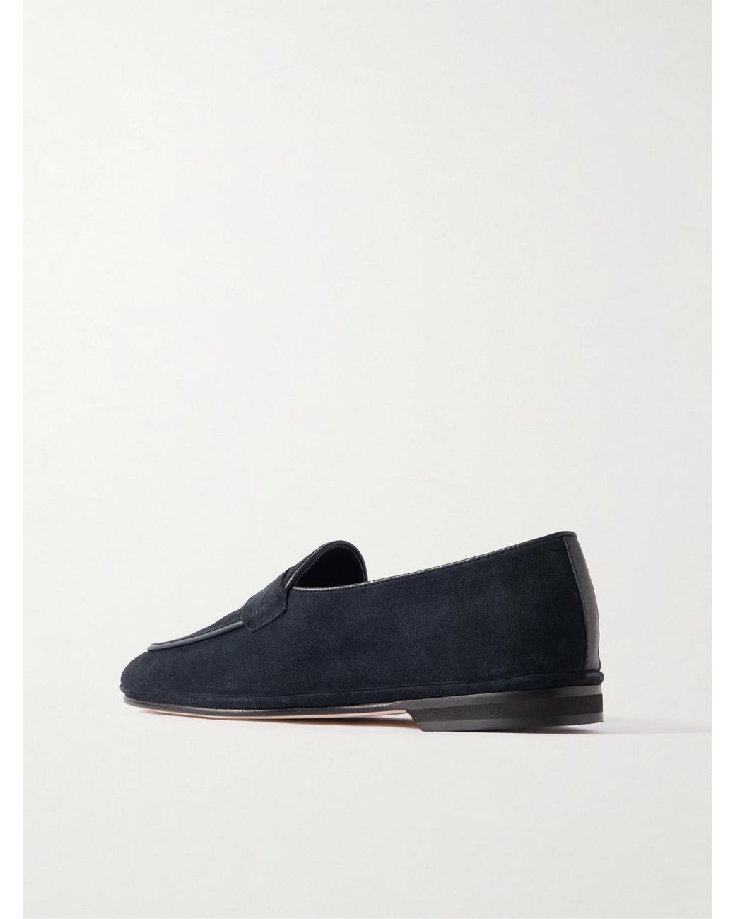 Rubinacci Blue Leather-Trimmed Suede Penny Loafers for men