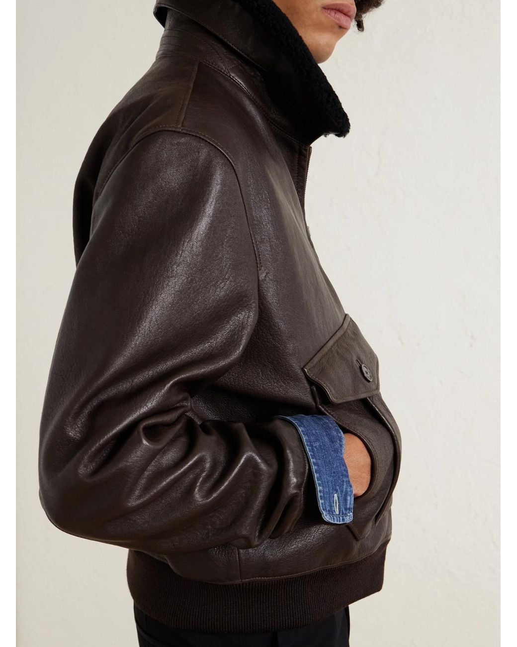 Saint Laurent Black Shearling-trimmed Full-grain Leather Jacket for men