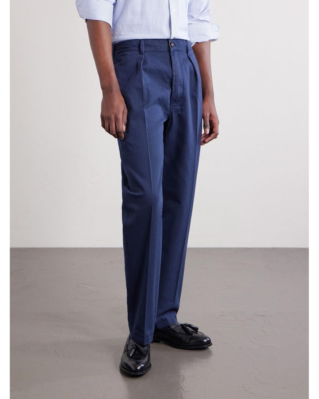 Drake's Blue Games Straight-leg Herringbone Cotton Suit Trousers for men