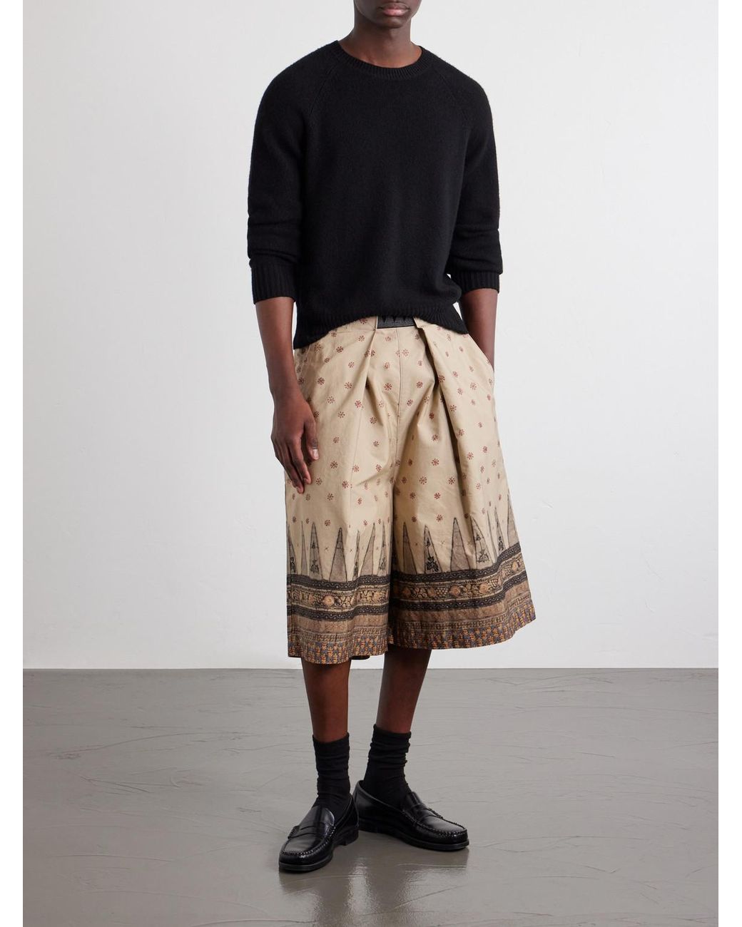 Kapital Natural Wide-Leg Printed Cotton Shorts for men