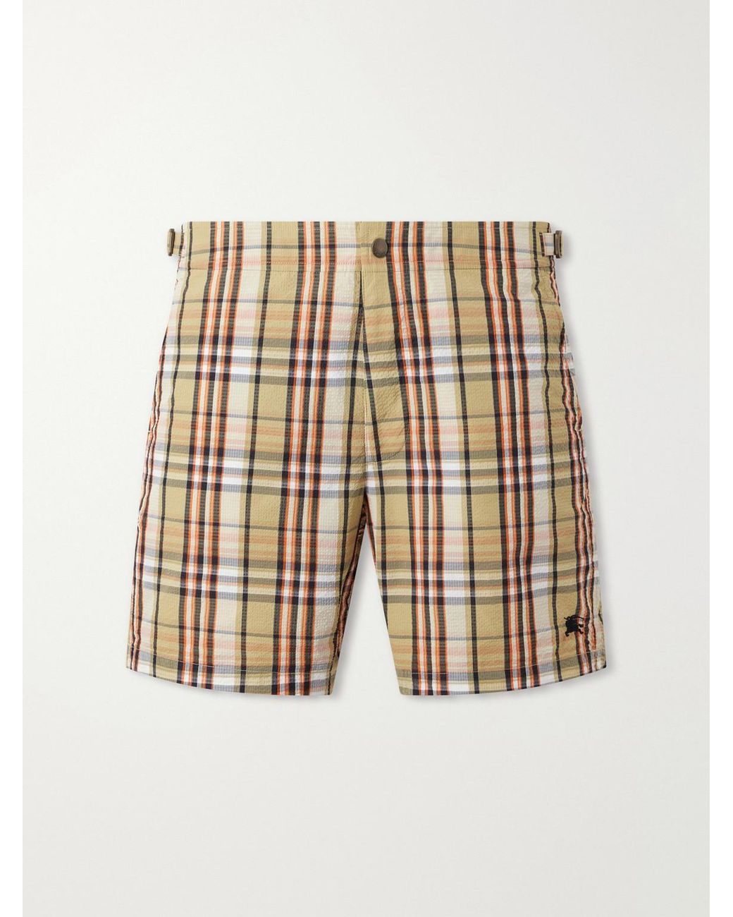 Burberry White Selkirk Straight-Leg Mid-Length Checked Crinkled Swim Shorts for men