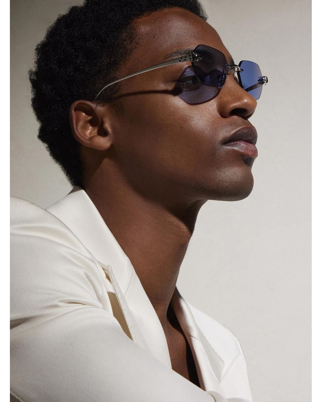 Cartier Blue Panthère De Cartier Rimless Silver-tone Sunglasses for men