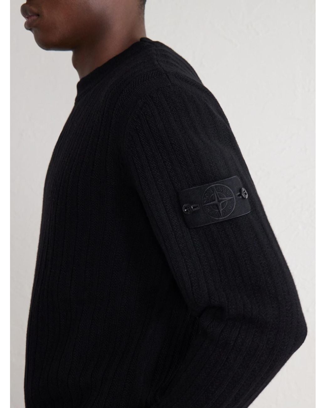 Stone Island Blue Ghost Ribbed Wool And Cashmere-Blend Sweater for men